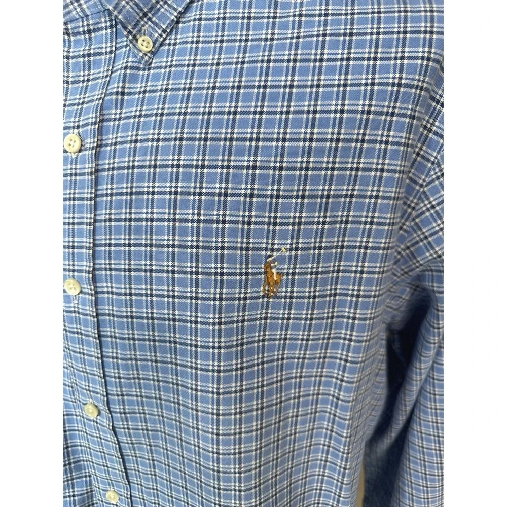 Ralph Lauren Blue White Plaid Long‎ Sleeve Button Down Shirt Cotton Mens XXL